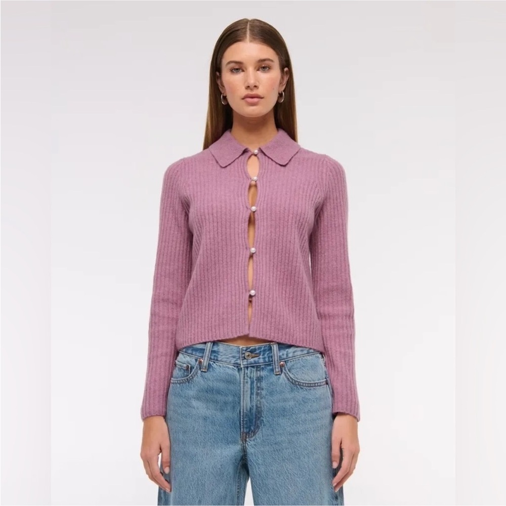 Abercrombie & Fitch Pink Pearl Button Collared Cardigan